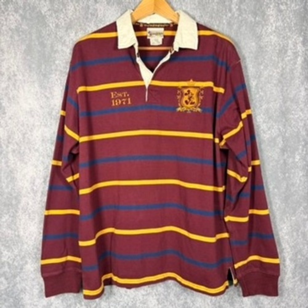 Walt Disney World Rugby Shirt Mens Large Burgundy Striped Mickey 1971